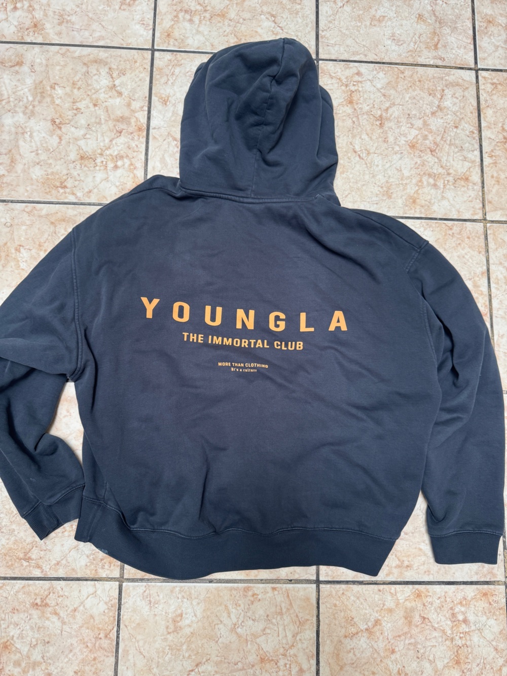 YoungLA Navy Hoodie with Golden Yellow Logo